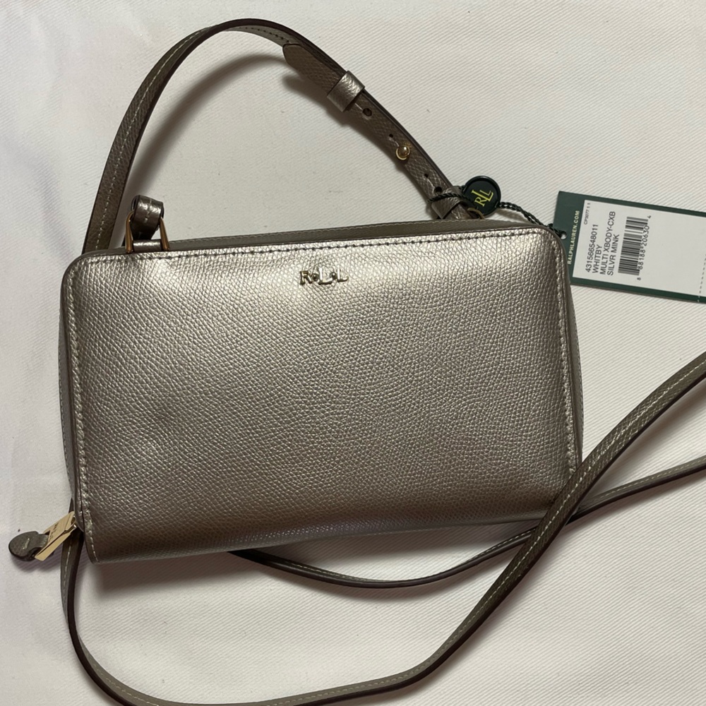 NWT LAUREN RALPH LAUREN   WHITBY   MULTI CROSSBODY   SILVER MINK
